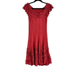 Catherine Malandrino Women's Red Ruffled/Smocked Off Shoulder Fit & Flare Mini S